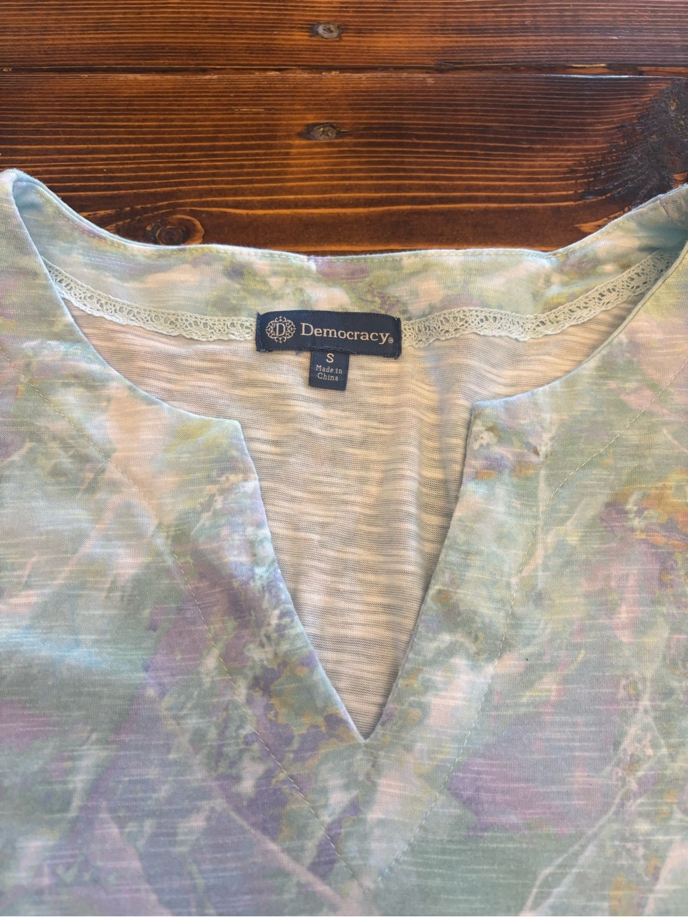 Democracy Pastel Tie-Dye V-Neck Tunic Top - Light Green, Lavender, Cream